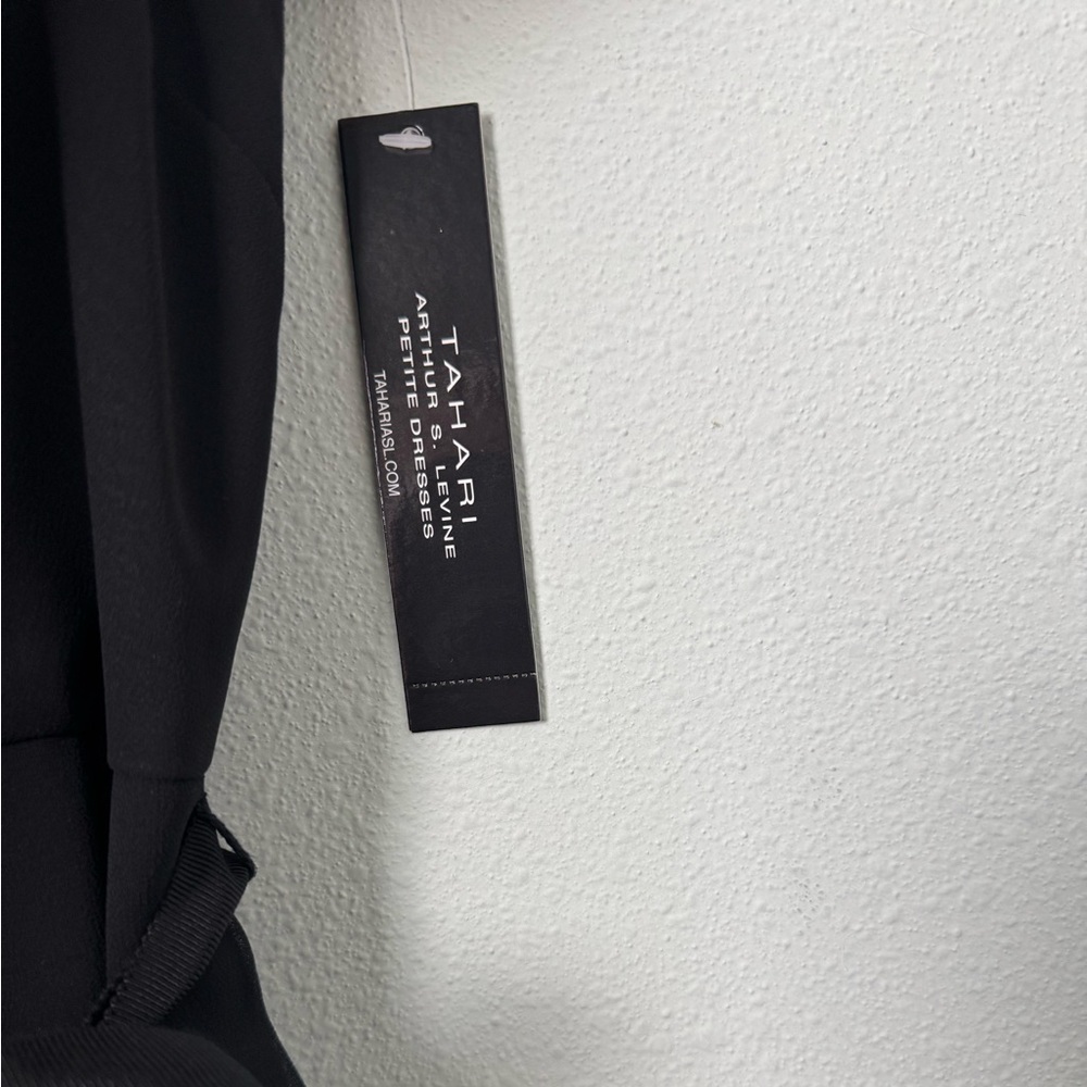 NWT Tahari ASL Black Sleeveless Openwork Chiffon Belted Bow‎ A-Line Tea Dress 8P - Picture 12 of 13